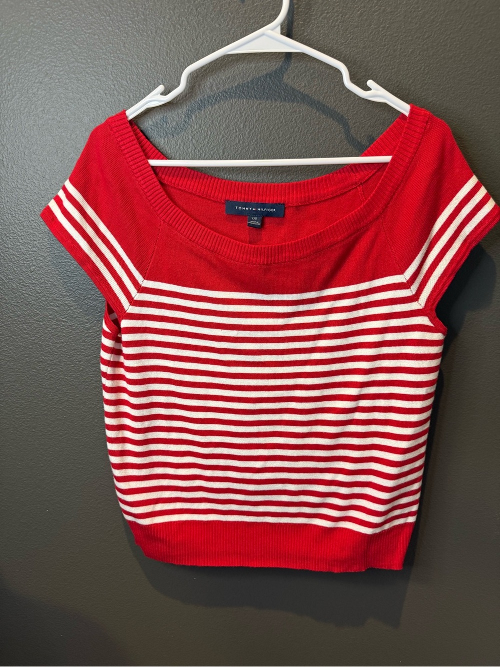Tommy Hilfiger Red & White Striped Scoop Neck Crop Top